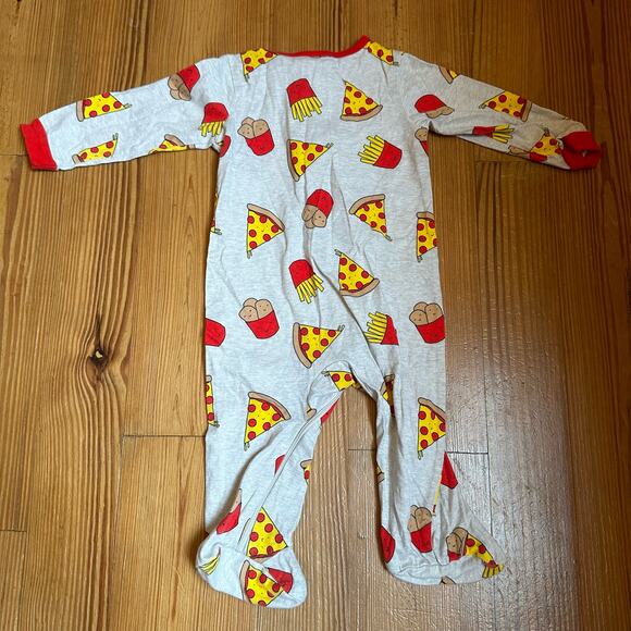 Onesies gray red pizza chicken nugget footed sleeper pajamas SIZE 3-6M - Picture 4 of 4